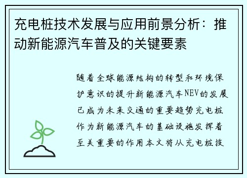 充电桩技术发展与应用前景分析：推动新能源汽车普及的关键要素